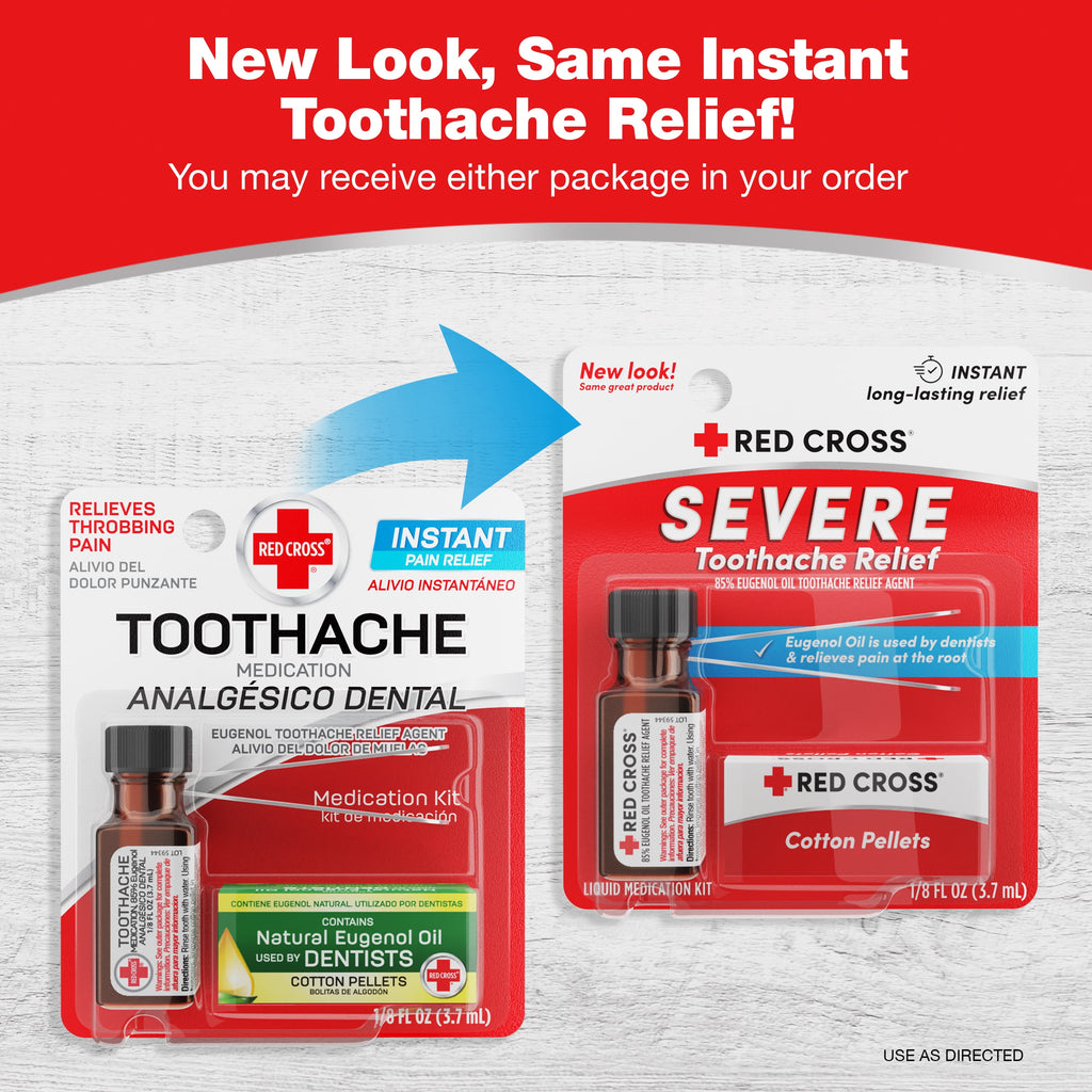 Red Cross Toothache Medicine Kit, Instant Pain Relief of Throbbing Toothache, 1/8 (.125) fl oz
