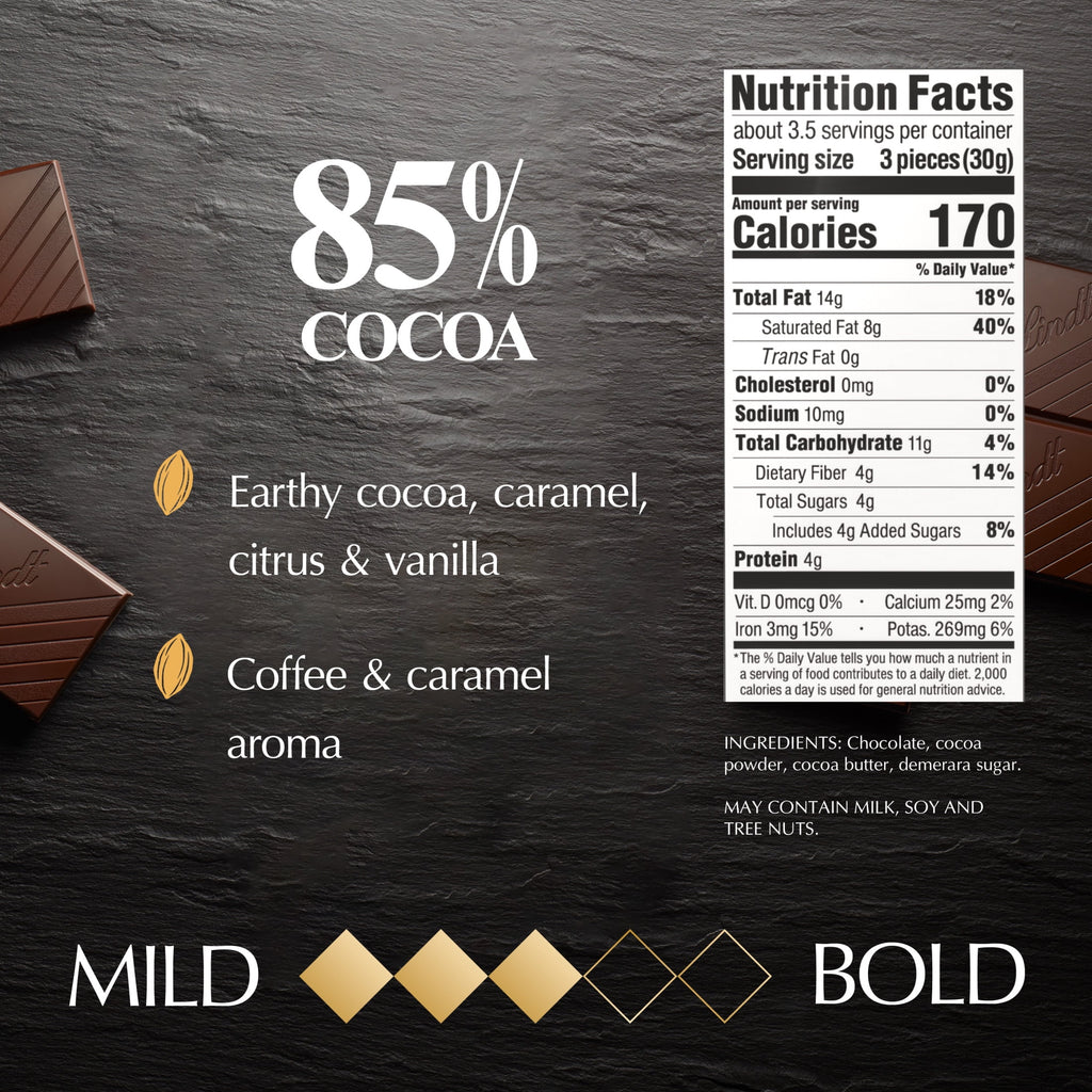 Lindt Excellence 85% Cocoa Dark Chocolate Candy Bar, 3.5 oz, Bar