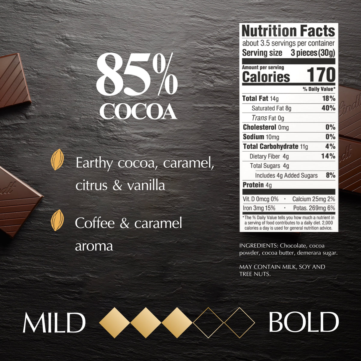 Lindt Excellence 85% Cocoa Dark Chocolate Candy Bar, 3.5 oz, Bar