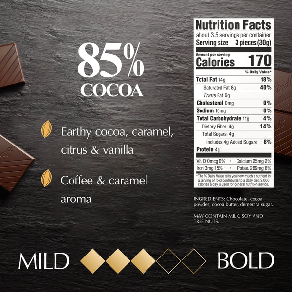 Lindt Excellence 85% Cocoa Dark Chocolate Candy Bar, 3.5 oz, Bar