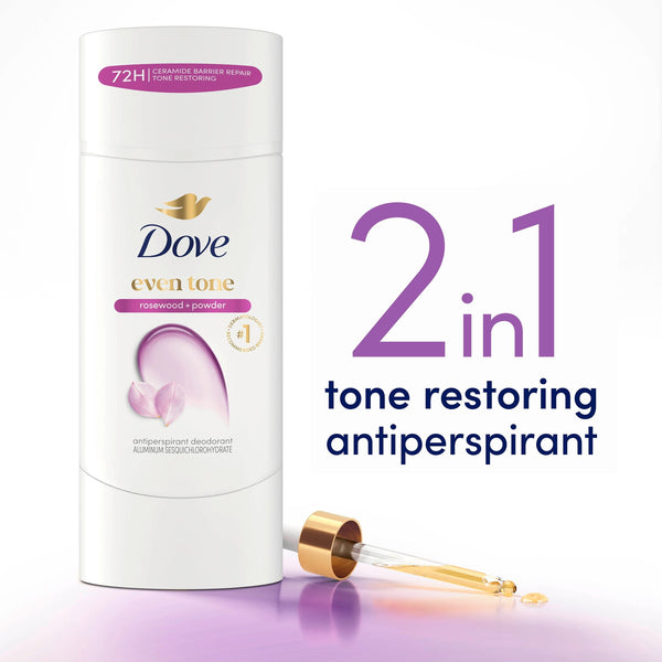 Dove Antiperspirant Deodorant Stick For Uneven Skin Tone Rosewood & Powder 48-hour Odor And Sweat Protection ,2.6 oz