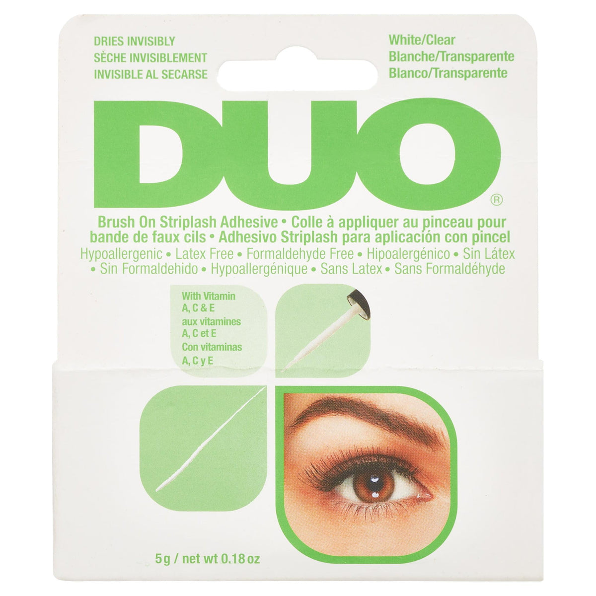 DUO Brush-On Liquid Lash Glue, Eyelash Adhesive, White/Clear, Dries Invisibly, 0.18 oz