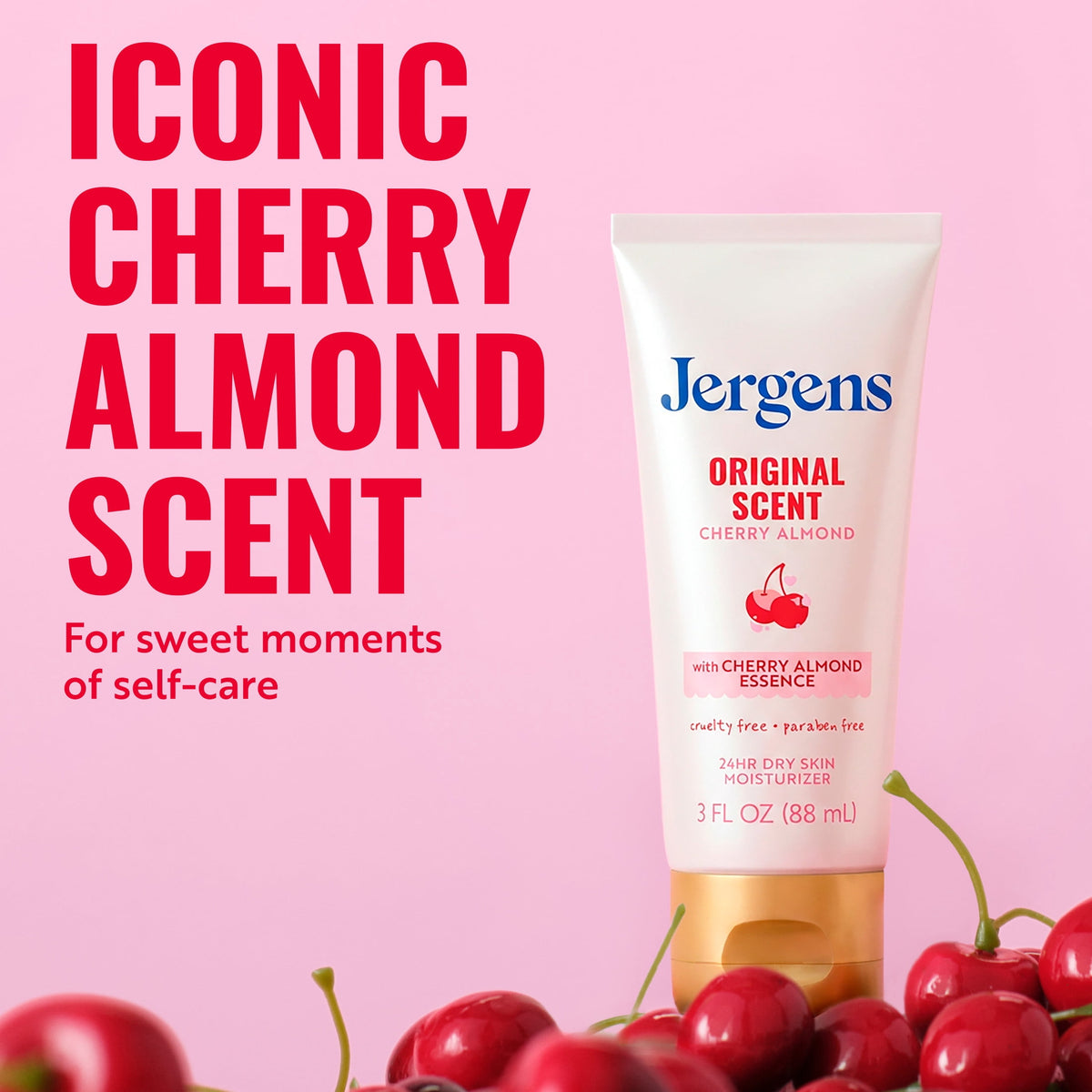 Jergens Original Scent with Cherry Almond Body Lotion Moisturizer for Dry Skin, 3 fl oz