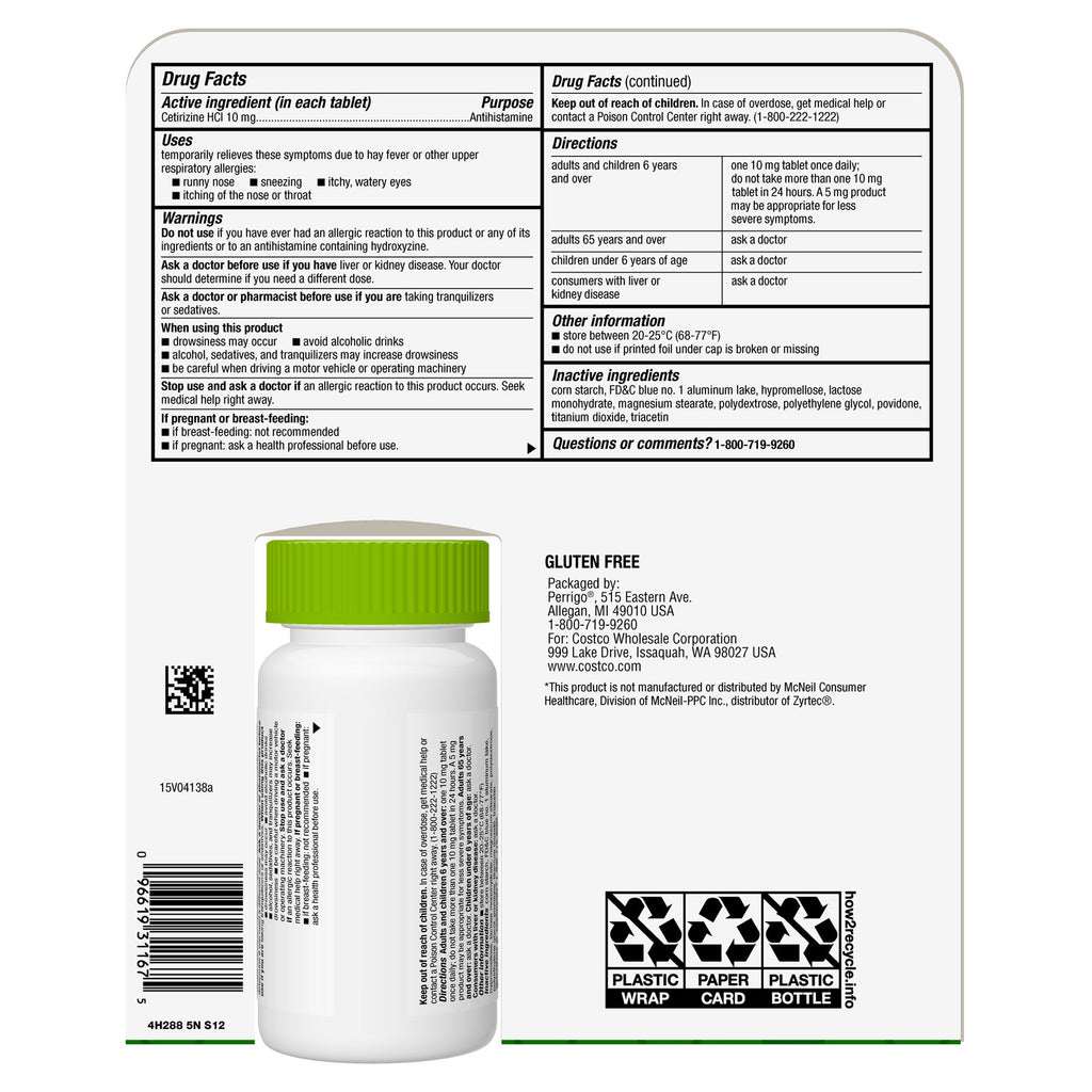 Kirkland Signature Aller-Tec Tablets, 365 ct, Generic Zyrtec Alternative
