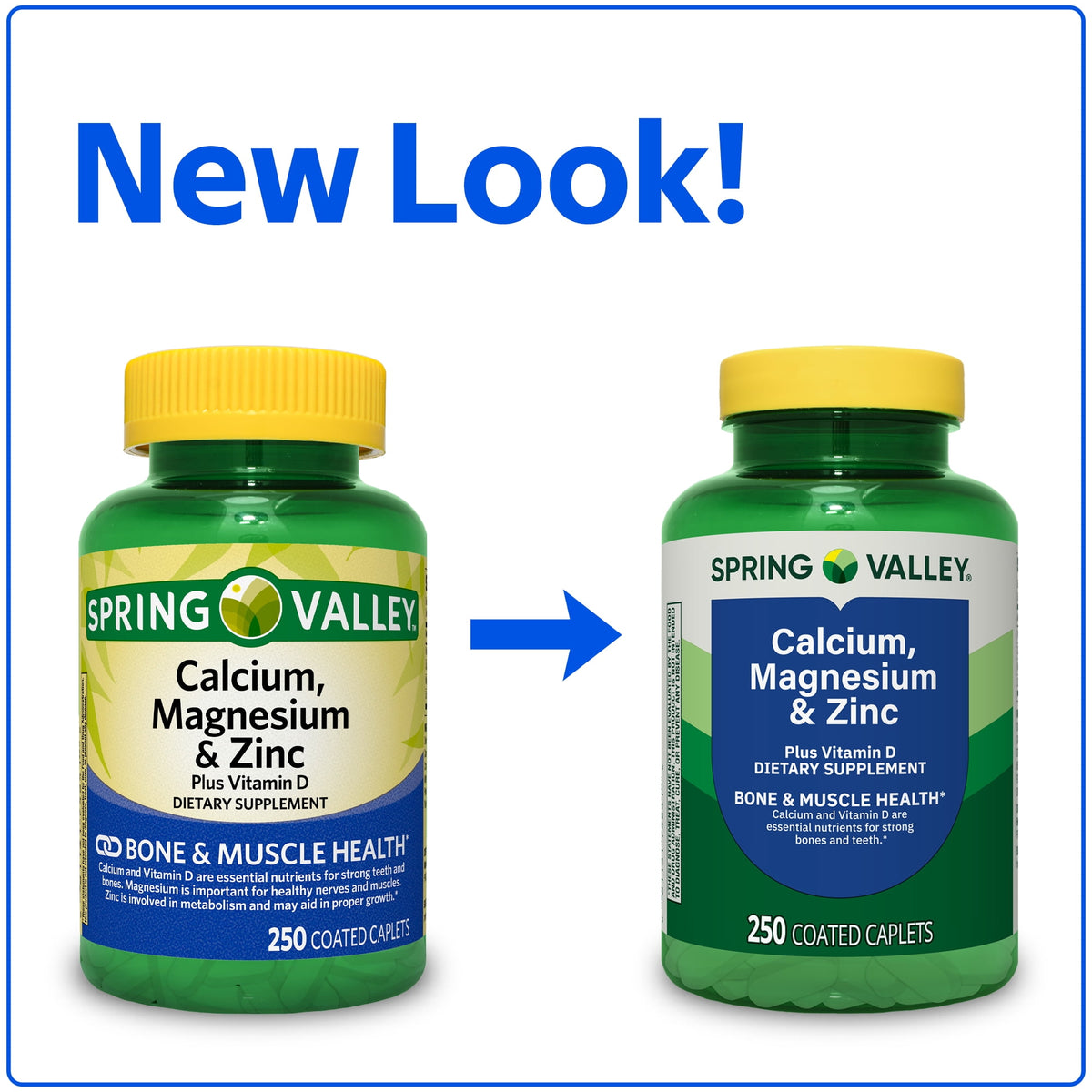 (2 pack) Spring Valley Calcium, Magnesium & Zinc Plus Vitamin D3 Coated Caplets, 250 Count