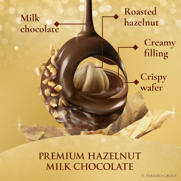 Ferrero Rocher Gourmet Hazelnut Milk Chocolate Gift Box, 18 Individually Wrapped Chocolates, 7.9 oz