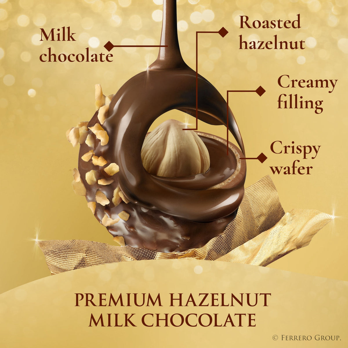 Ferrero Rocher Gourmet Hazelnut Milk Chocolate Gift Box, 16 Individually Wrapped Chocolates, 7 oz