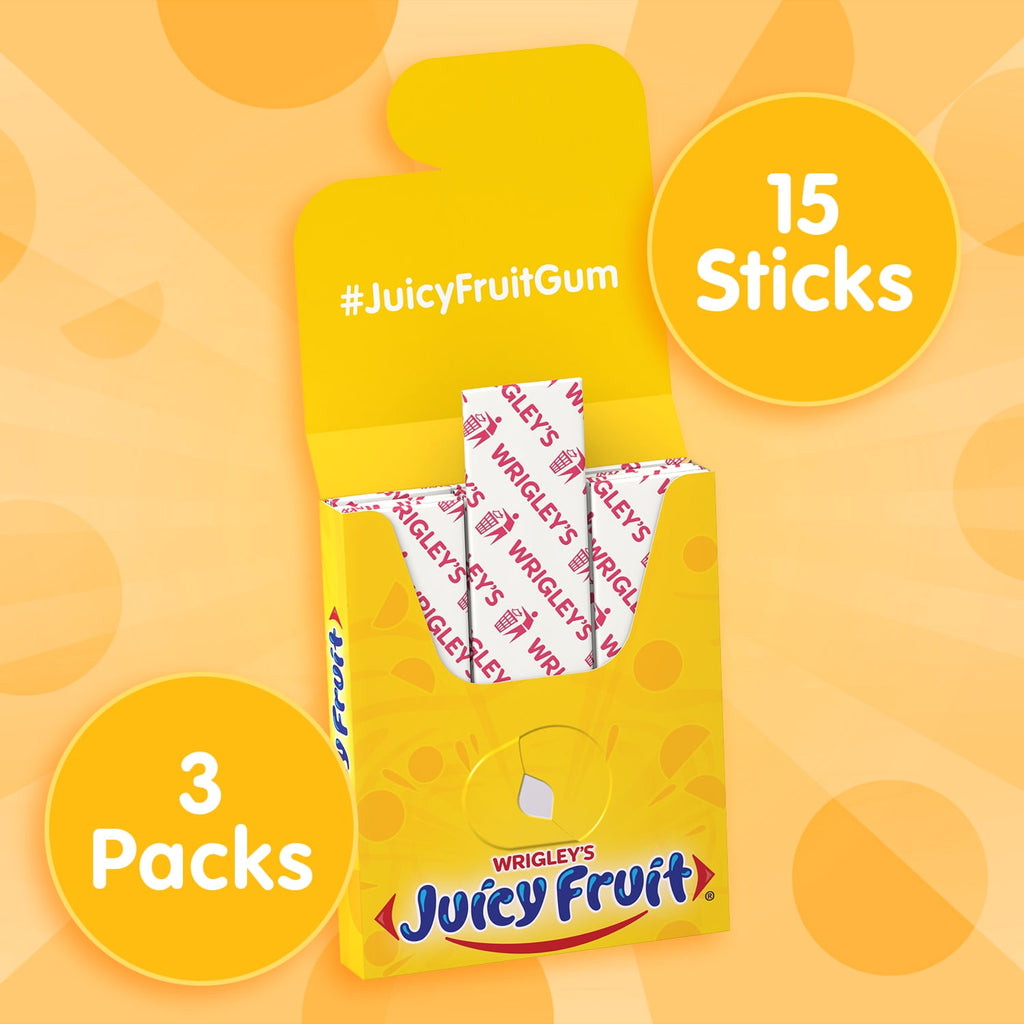 Juicy Fruit Chewing Gum, Value Pack - 15 Count (3 Pack - 45 Total Pieces)