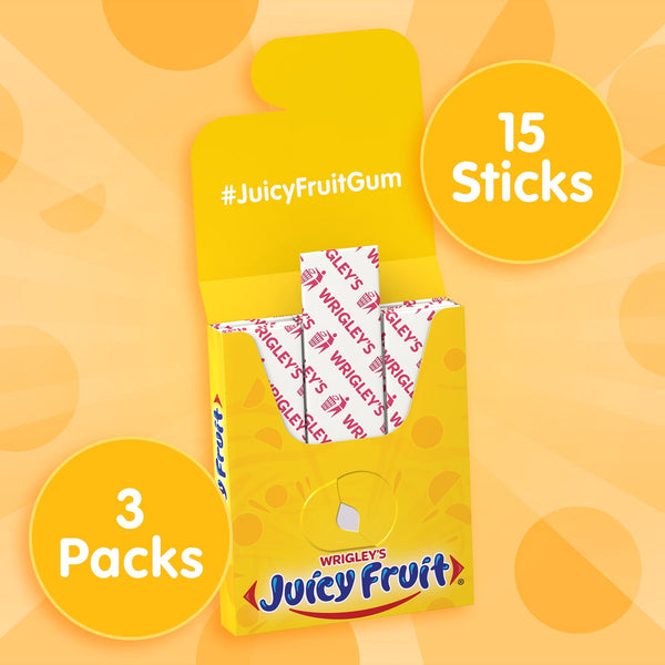 Juicy Fruit Chewing Gum, Value Pack - 15 Count (3 Pack - 45 Total Pieces)