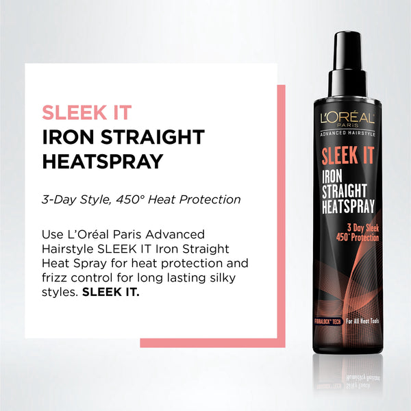 L'Oreal Paris Advanced Hairstyle SLEEK IT Iron Straight Heat Spray, Anti-Frizz, 5.7 fl oz