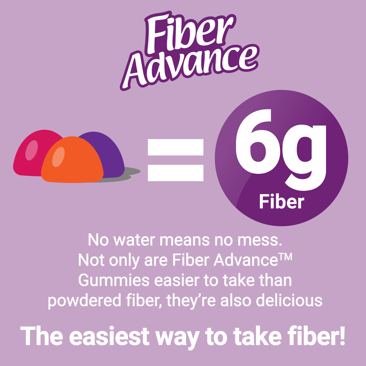 Fiber Advance Plant Based Prebiotic Fiber Supplement Gummies, Natural Fruit, 90 Count