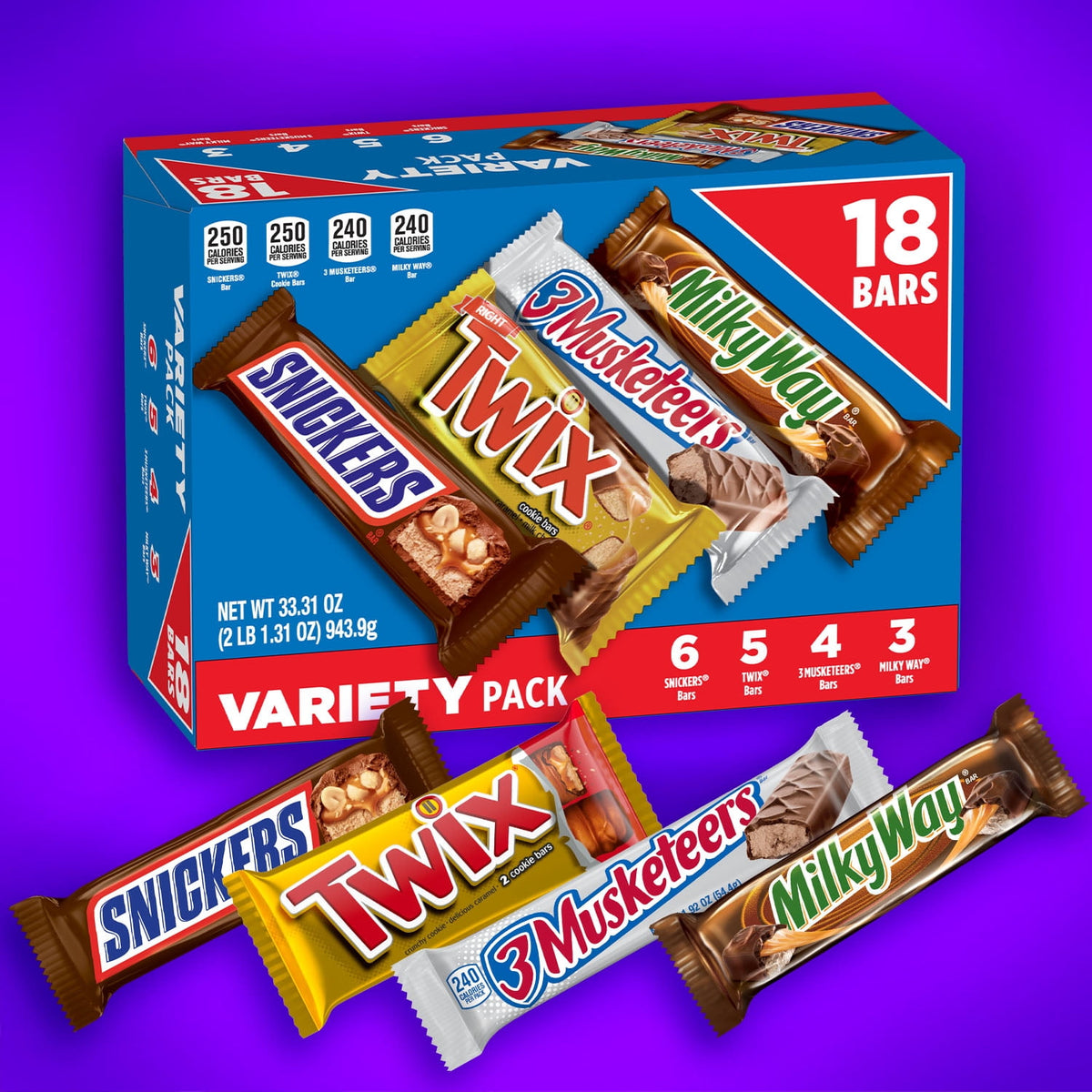 Snickers, Twix, Milky Way & More Assorted Milk Chocolate Candy Bars - 18 Bars