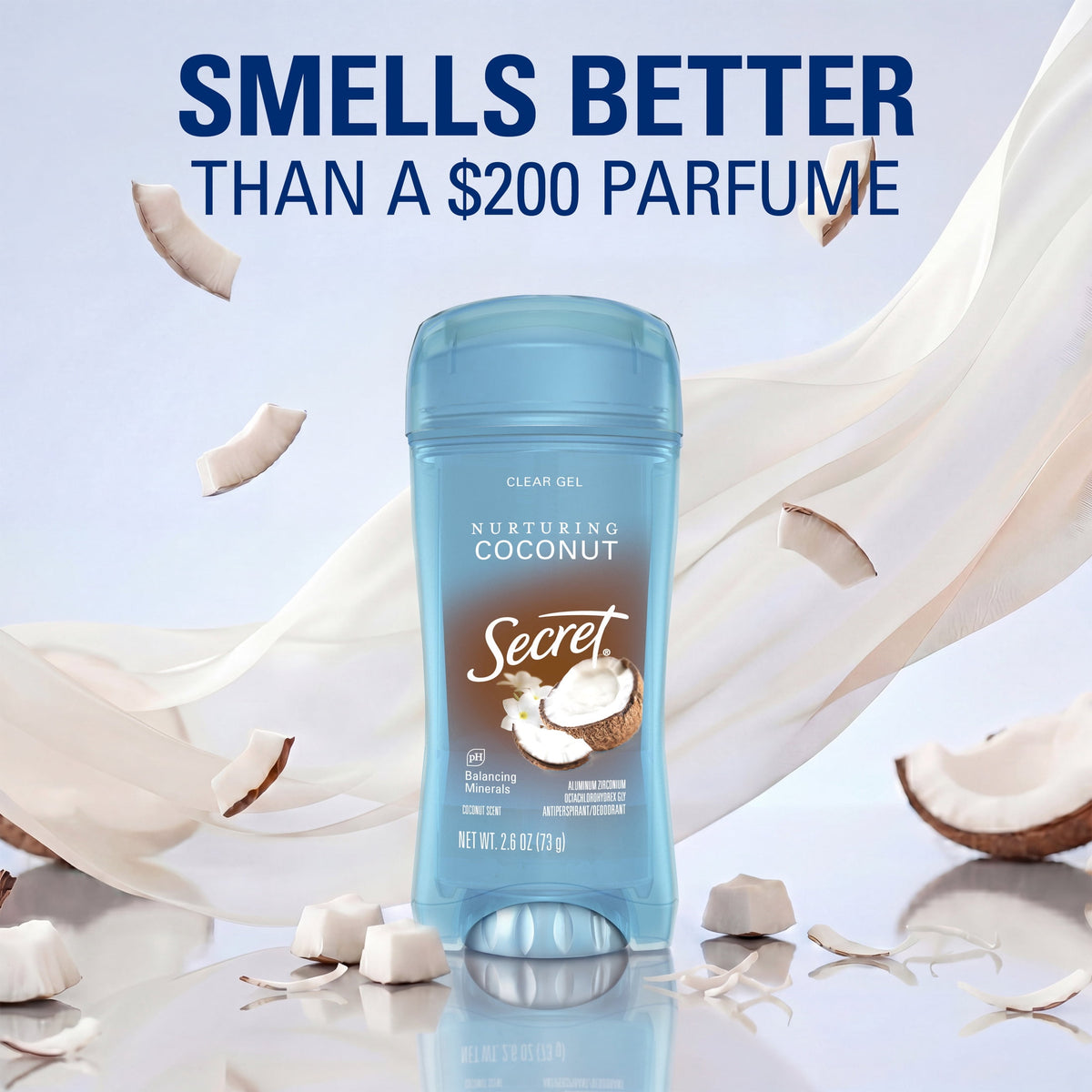 Secret Fresh Antiperspirant Deodorant for Women, Clear Gel, Coconut Scent, 2.6 oz, Pack of 2