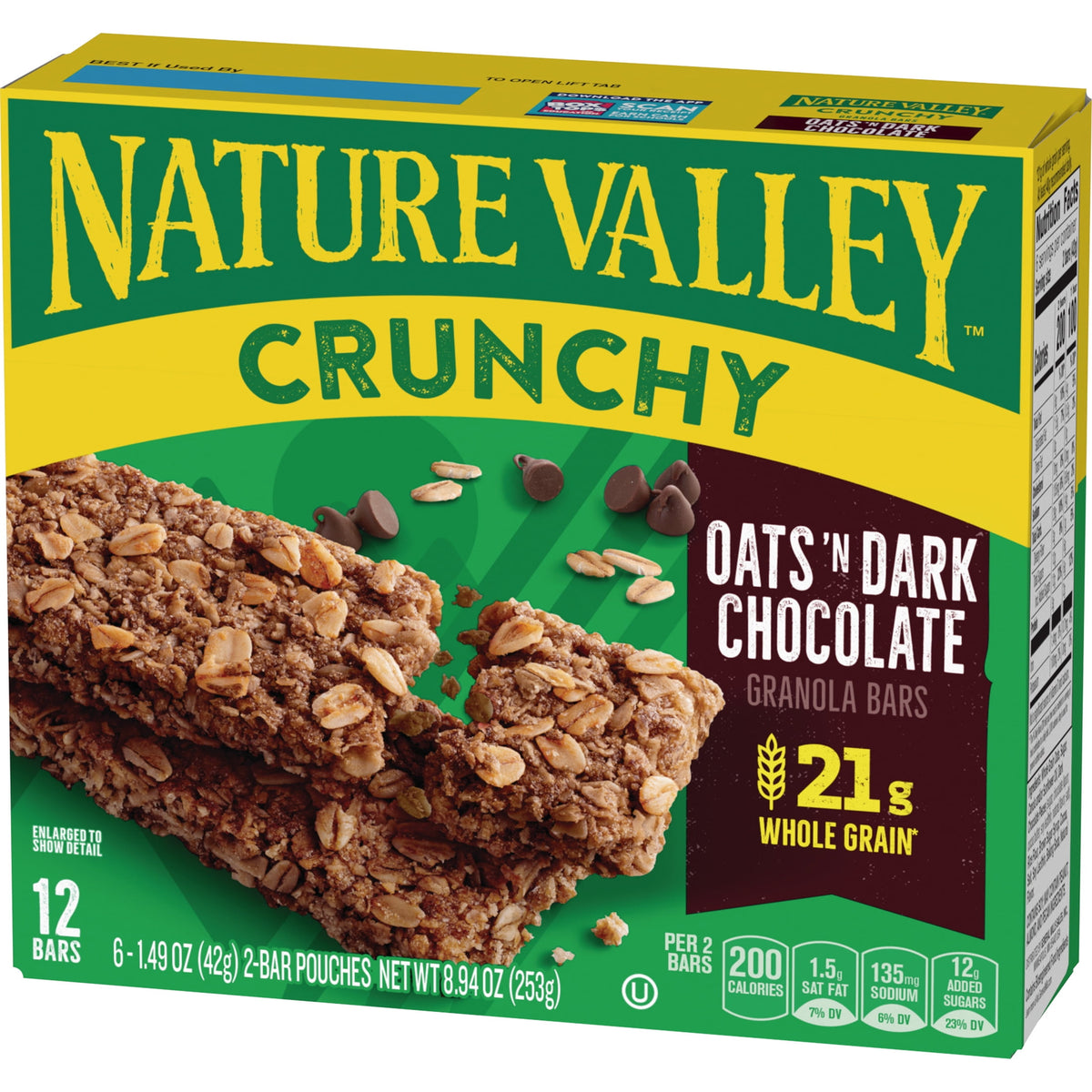 Nature Valley Crunchy Granola Bars, Oats 'n Dark Chocolate, 12 Count, 8.94 oz (6 Pouches)