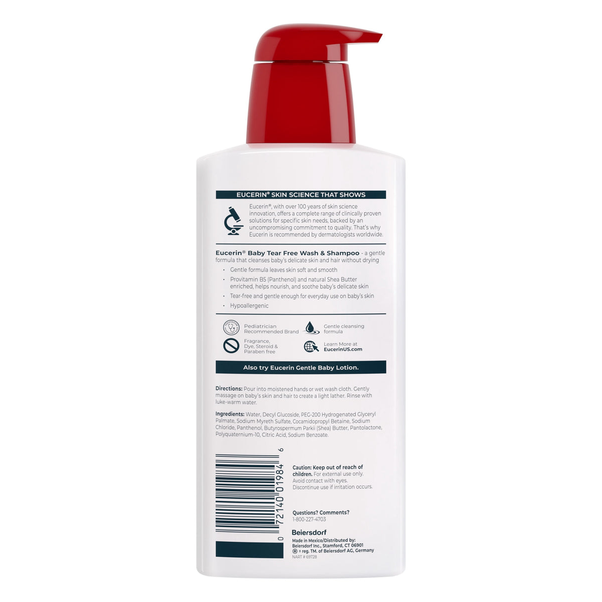 Eucerin Baby Unscented Baby Shampoo and Body Wash, Tear Free Infant Shampoo and Wash, 13.5 fl oz Pump Bottle