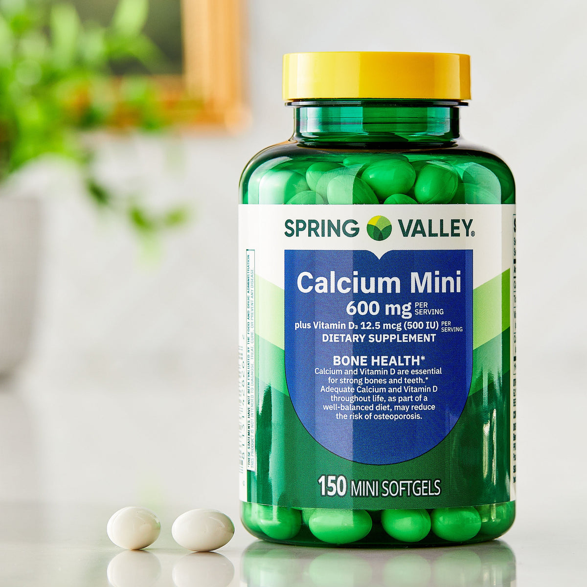 Spring Valley Calcium Plus Vitamin D3, Dietary Supplement, 150 Mini Softgels