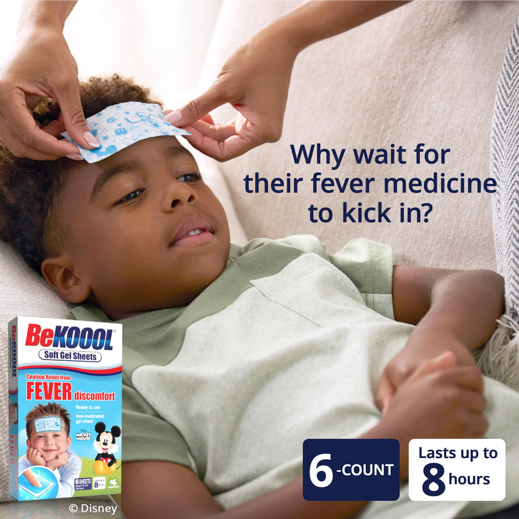 BeKoool Cooling Gel Sheets for Kids, Fever Discomfort Relief, 6 Count