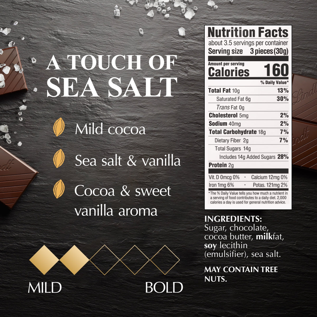 Lindt Excellence Dark Chocolate, Sea Salt, Candy Bar, 3.5 oz, Bar