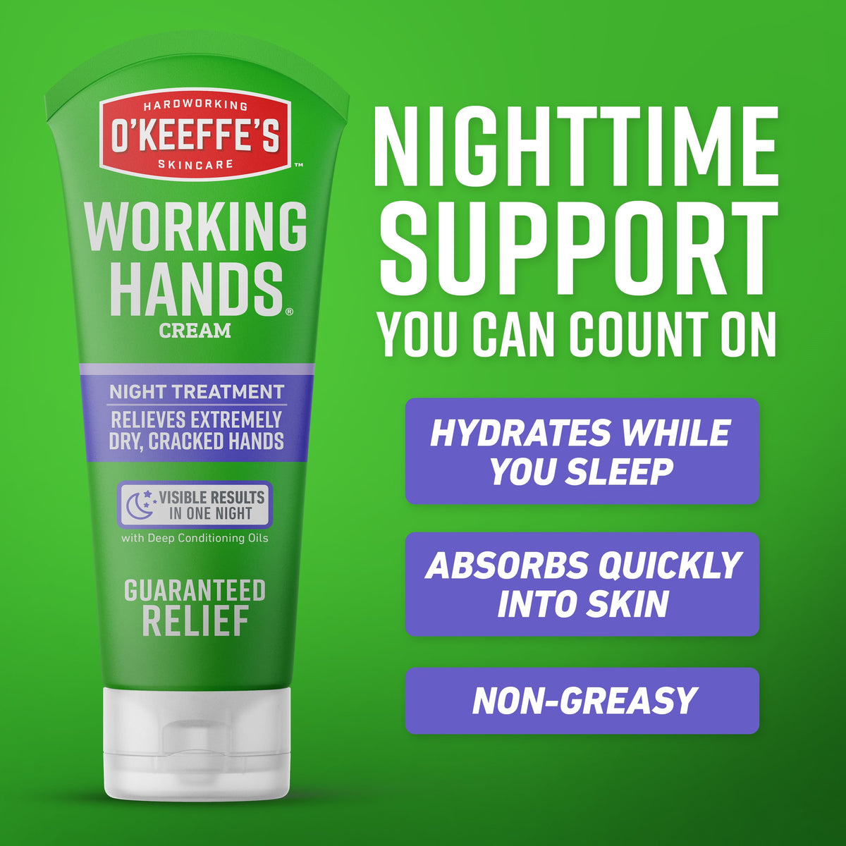 O'Keeffe's Working Hands Night Treatment Hand Cream, 3 Ounce Tube