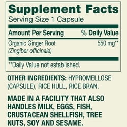 Spring Valley Ginger Root Dietary Supplement Capsules for Digestive Health, 550 mg, 100 Count