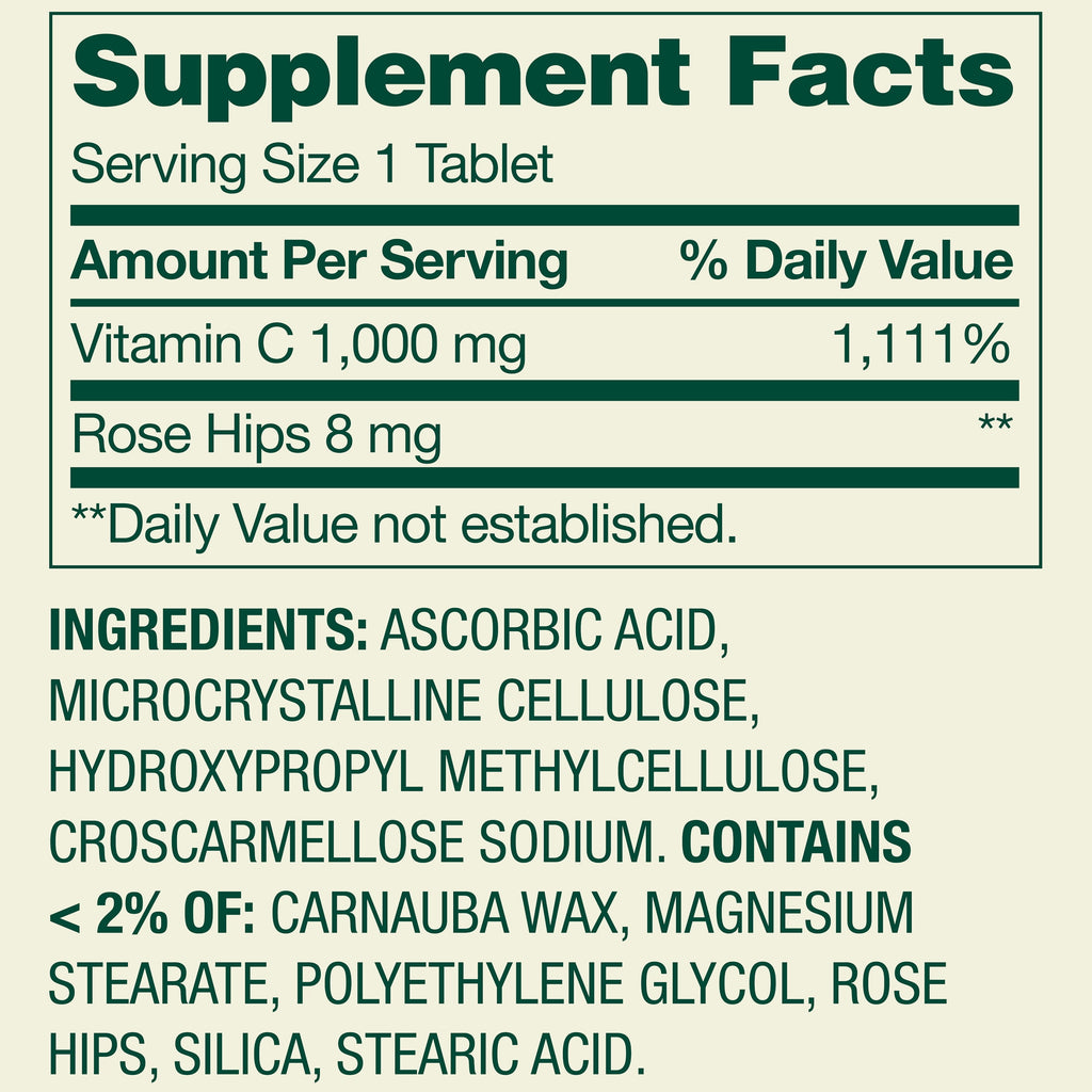 Spring Valley Vitamin C with Rose Hips Dietary Supplement Tablets, 1000 mg, 250 Count