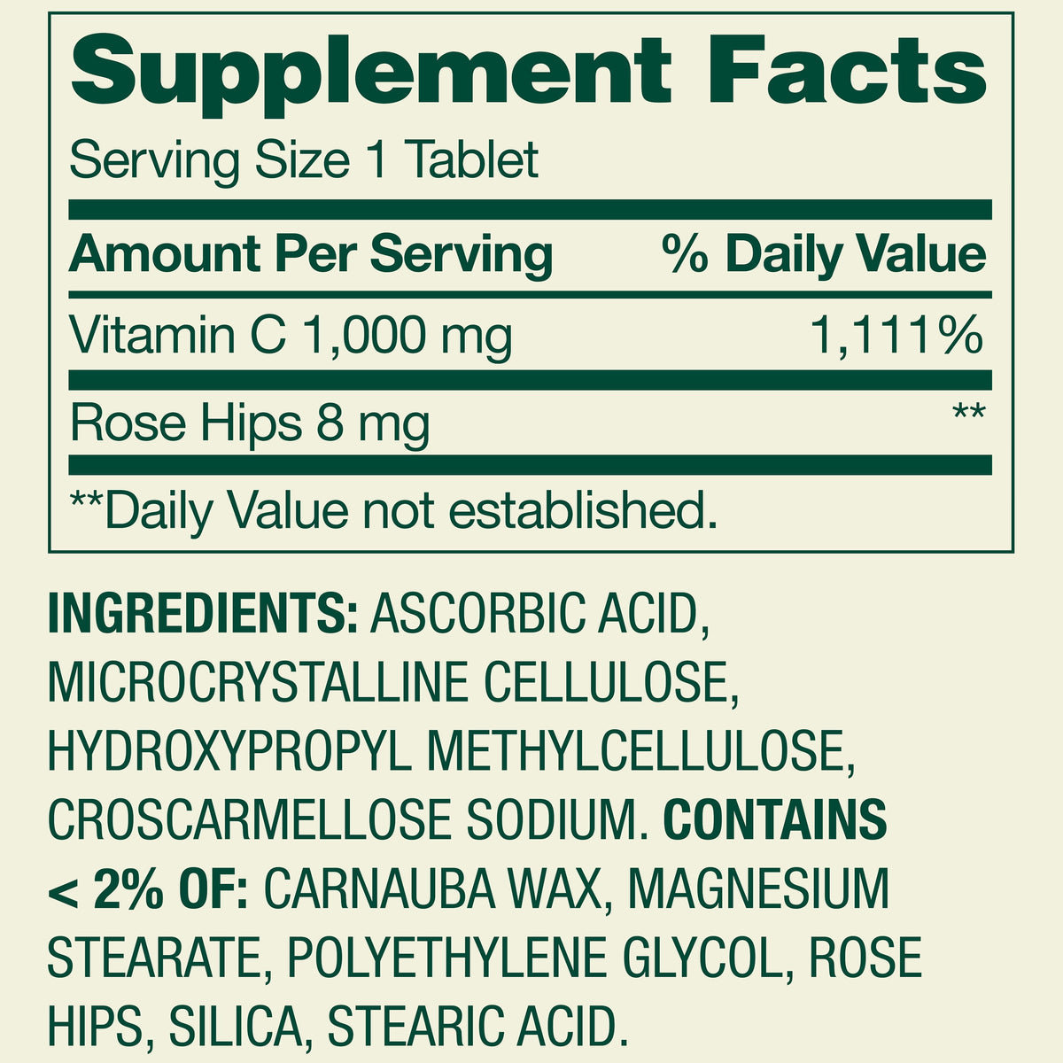 Spring Valley Vitamin С with Rose Hips Tablets Dietary Supplement, 1,000 mg, 100 Count
