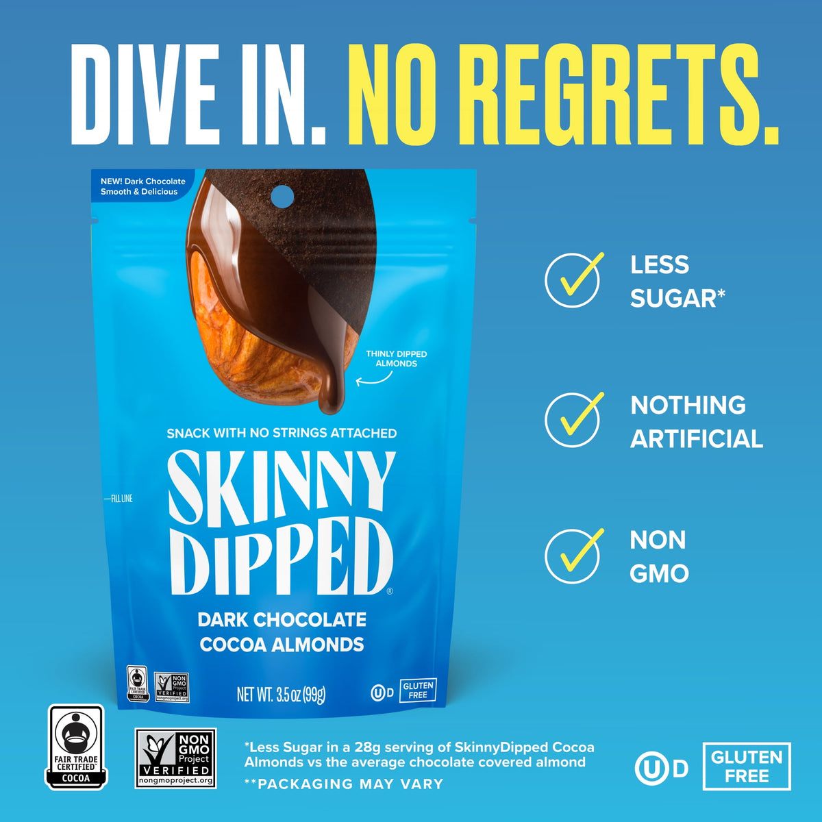 SkinnyDipped Dark Chocolate Cocoa Almonds 3.5 oz