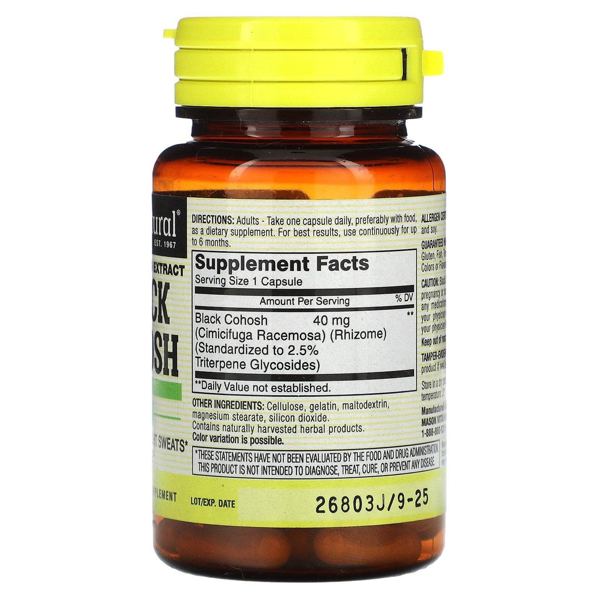 Mason Natural Black Cohosh, Hot Flash Relief, Capsules, 60 ea - OTC Shoppe Express