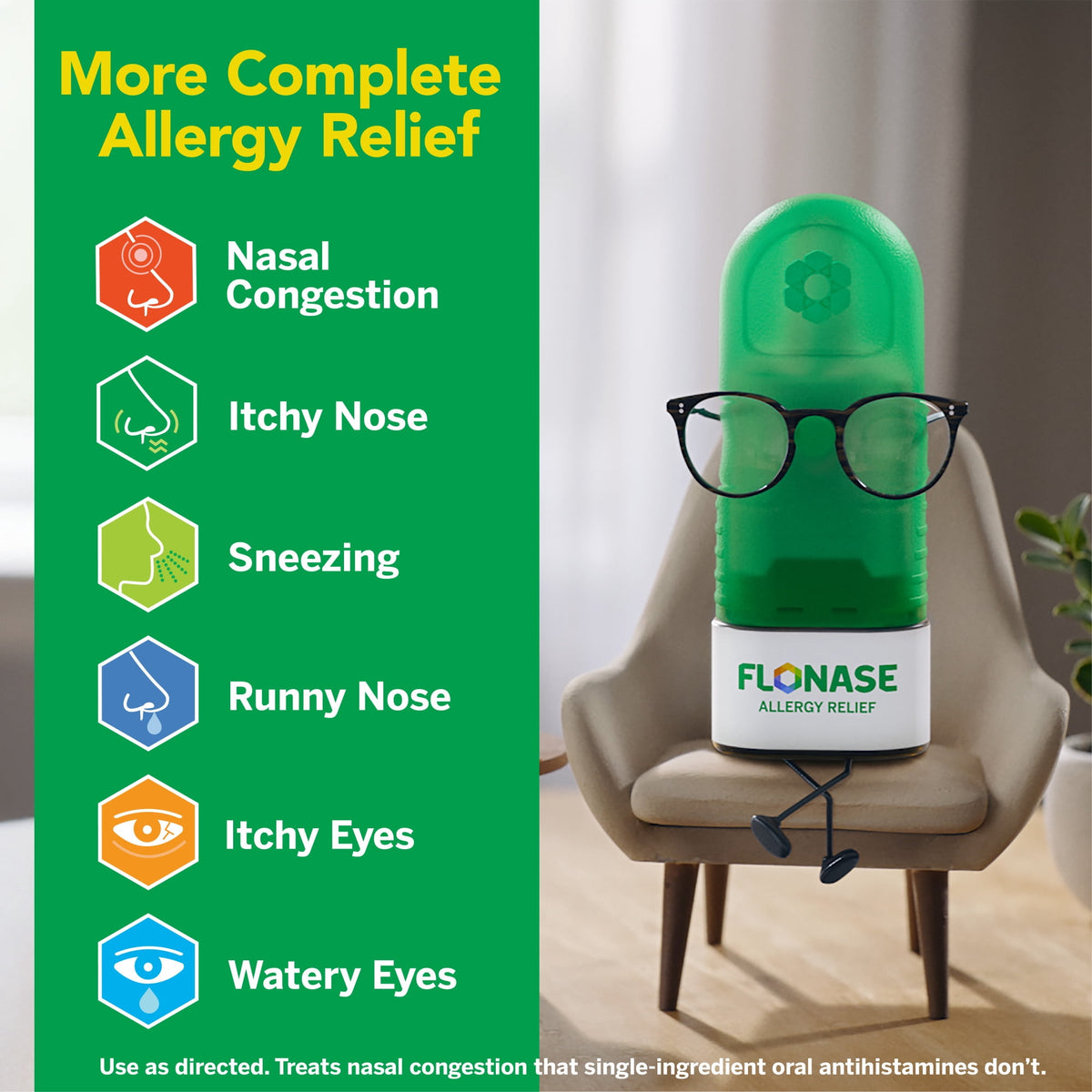 Flonase Allergy Relief Fluticasone Nasal Spray, 24 Hour Non-Drowsy Allergy Medicine, Metered Nasal Spray - 72 Sprays - Fall And Seasonal Allergy