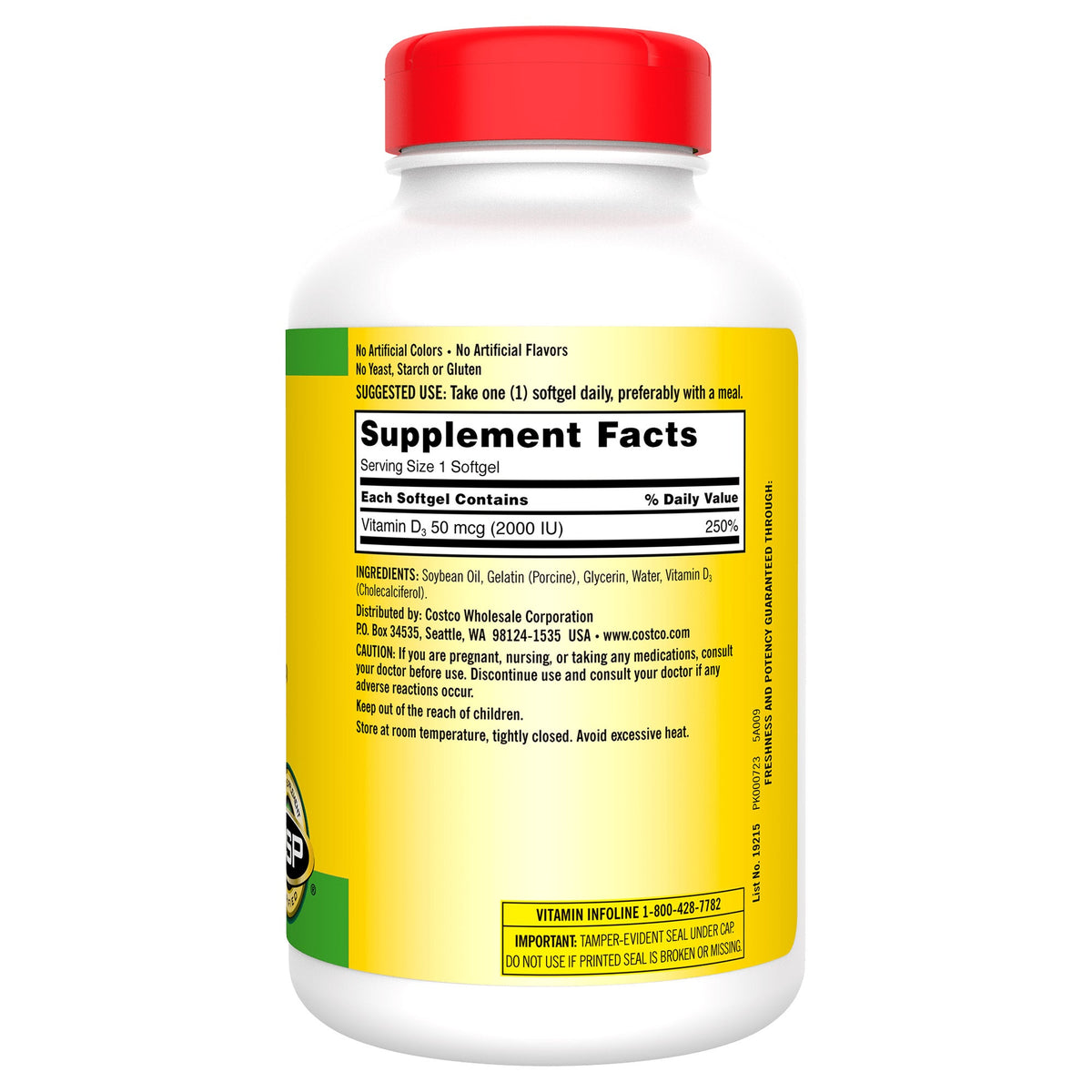 Kirkland Signature Vitamin D3 2000 IU, Extra Strength Softgels, 600 ct