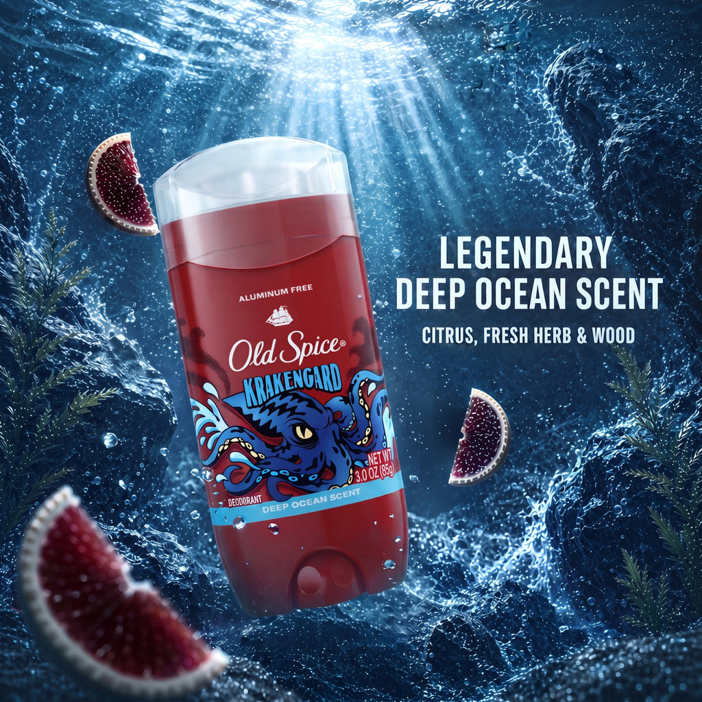 Old Spice Deodorant for Men, Aluminum Free, 24/7 Freshness, Krakengard, Deep Ocean Scent, 3 oz