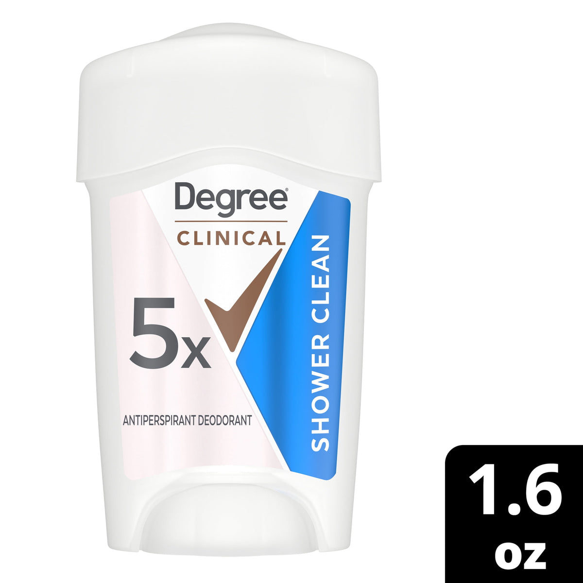 Degree Clinical Strength Antiperspirant Deodorant 96-Hour Sweat and Odor Protection Shower Clean Soft Solid 5x Types of Sweat, 1.6 oz