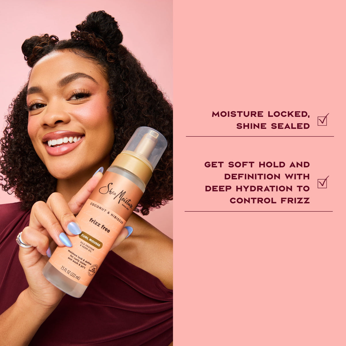 SheaMoisture Curl Mousse For Frizz Control Coconut and Hibiscus Styling Mousse With Shea Butter, 7.5 fl oz