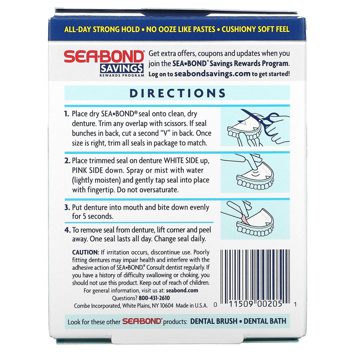Sea Bond Secure Denture Adhesive Seals, Original Uppers, Zinc-Free, All-Day-Hold, Mess-Free, 30 Count