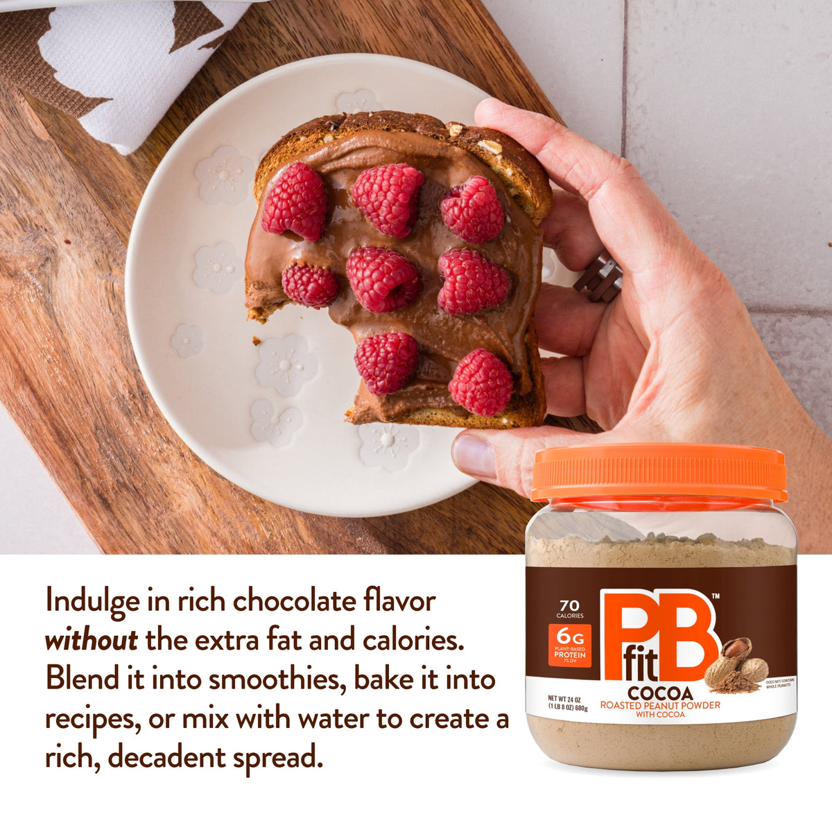 PBfit Peanut Butter Powder Chocolate Flavor, Cocoa Roasted Peanut Powder, 24 oz