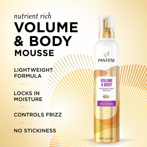 Pantene Volume and Body Mousse, Pro-V Nutrient-Rich Formula for Fullness, 6.6 fl oz