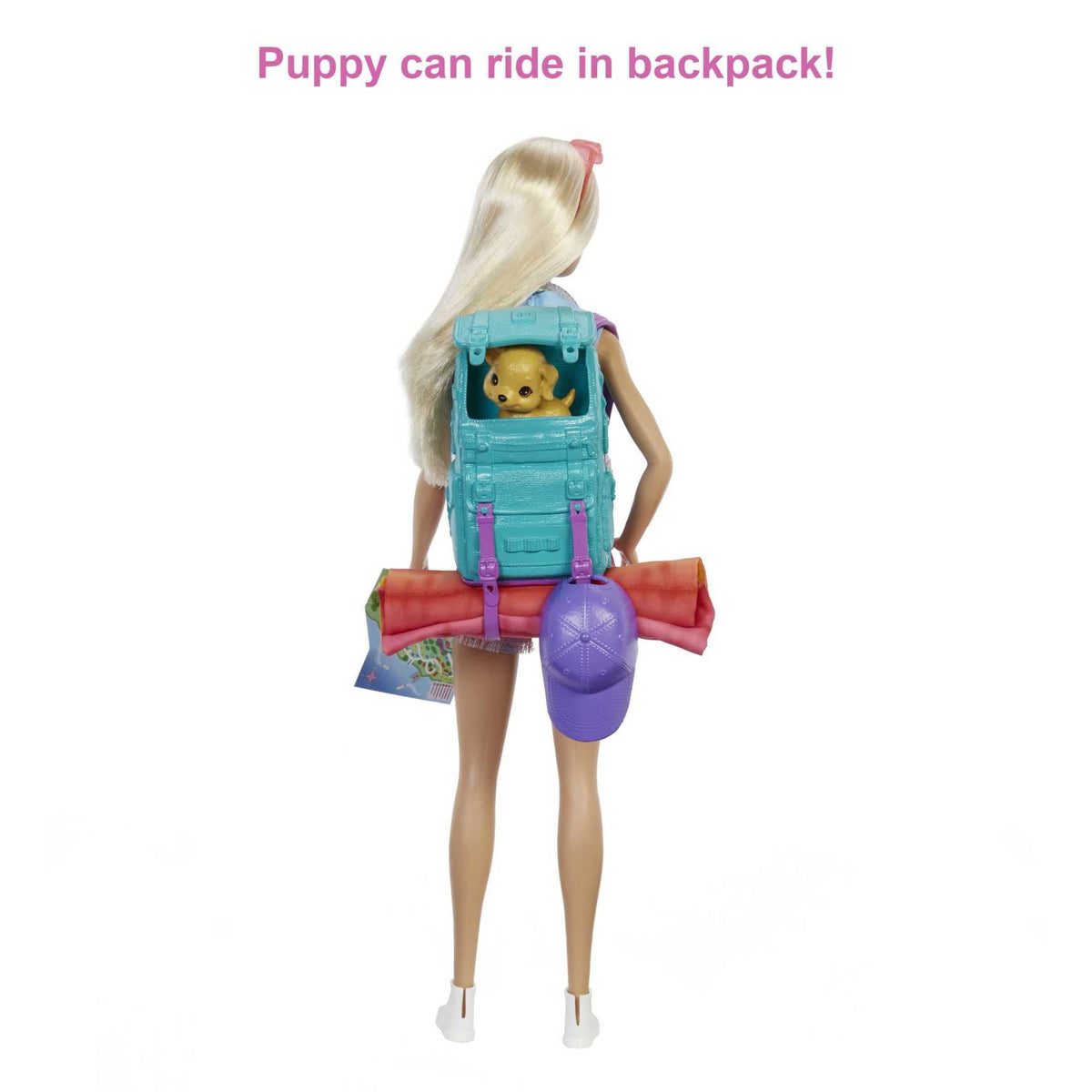 Barbie Malibu Doll & 10+ Accessories, Camping-Theme Set with Puppy, Sleeping Bag & More