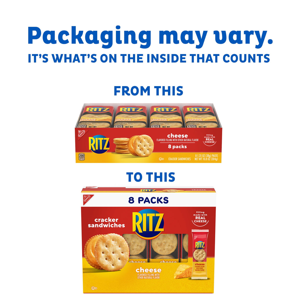 RITZ Cheese Sandwich Crackers, Lunch Snacks, 8 Snack Packs (6 Cracker Sandwiches Per Pack)