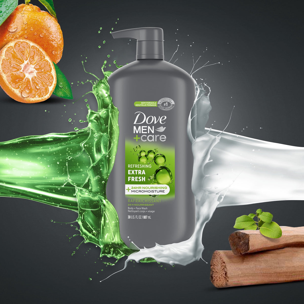 Dove Men+Care Body And Face Wash Men's Body Wash Refreshing Extra Fresh With 24-Hour Nourishing Micromoisture Technology ,30 fl oz