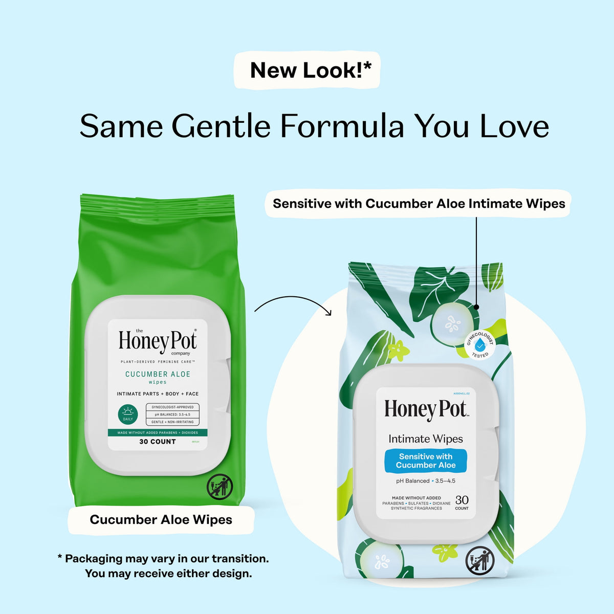 Honey Pot Intimate Wipes - Sensitive with Cucumber Aloe, 30 count