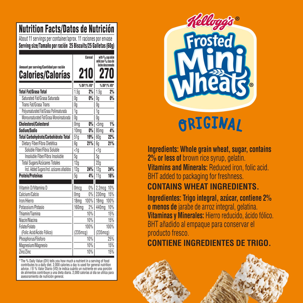 Kellogg's Frosted Mini-Wheats Original Breakfast Cereal, High Fiber, Family Size, 24  oz