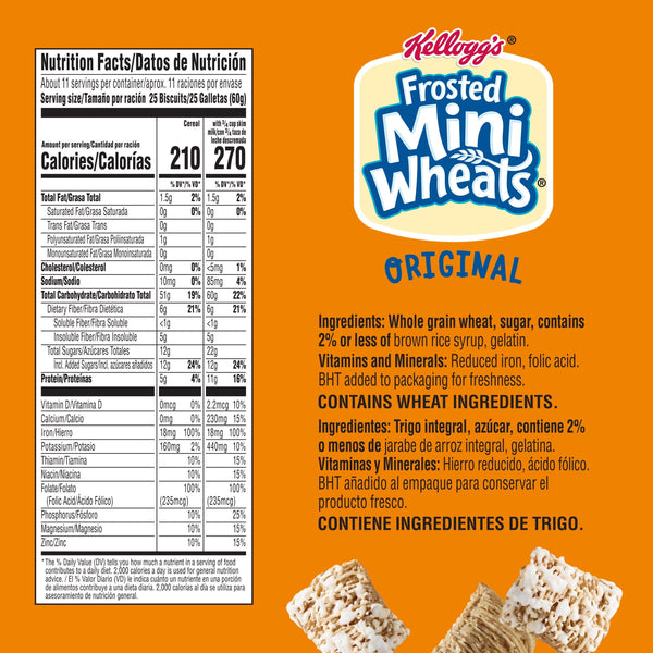 Kellogg's Frosted Mini-Wheats Original Breakfast Cereal, High Fiber, Family Size, 24  oz