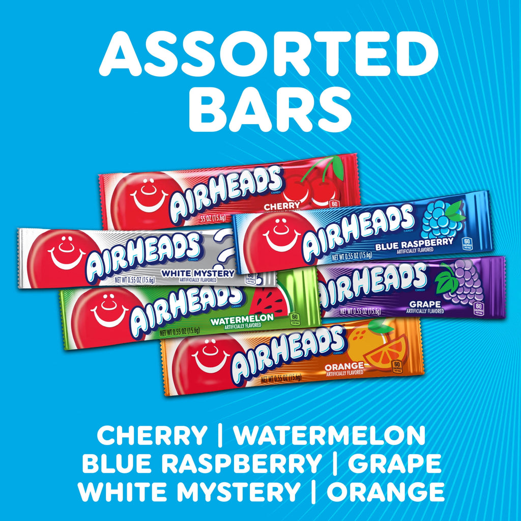 Airheads Peanut-Free Full-Size Chewy Candy Bars, Assorted Fruit Flavors, Bulk Candy Individually Wrapped, 6 Count Box