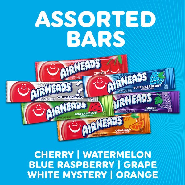 Airheads Peanut-Free Full-Size Chewy Candy Bars, Assorted Fruit Flavors, Bulk Candy Individually Wrapped, 6 Count Box