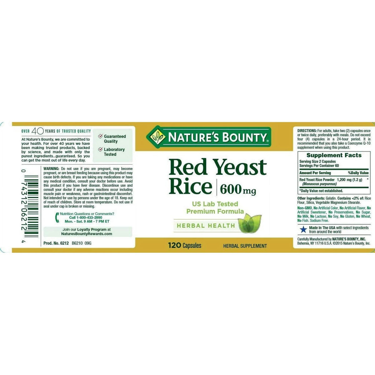 Nature's Bounty Red Yeast Rice, 600 mg, Capsules, 120 ea - OTC Shoppe Express