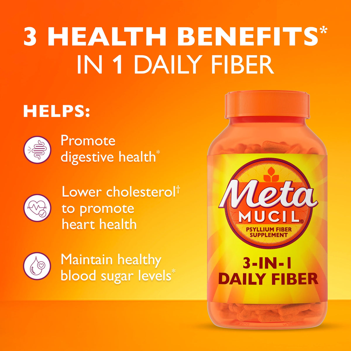 Metamucil Psyllium Husk Capsules, 300 Capsules, 3-in-1 Daily Fiber, GLP-1 Friendly Fiber>