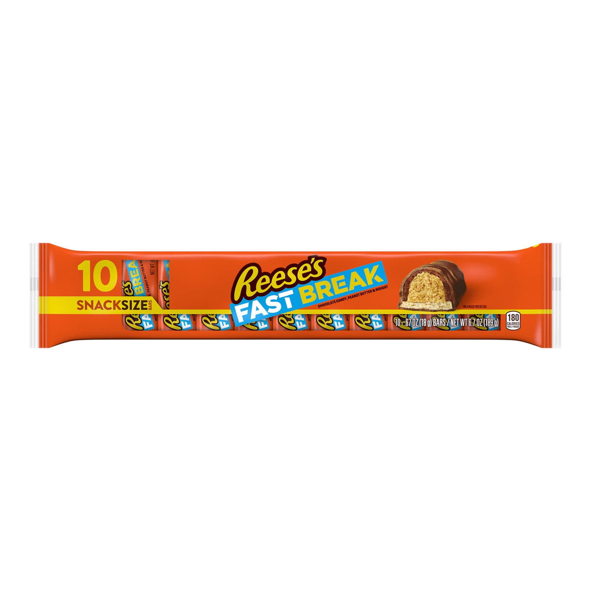 Reese's Fast Break Milk Chocolate Nougat Chocolate Candy Bars, Snack Size, .67 oz (10 Count)