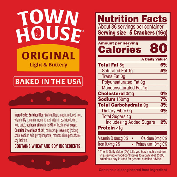 Town House Original Oven Baked Crackers, Salty Snacks, 20.7 oz