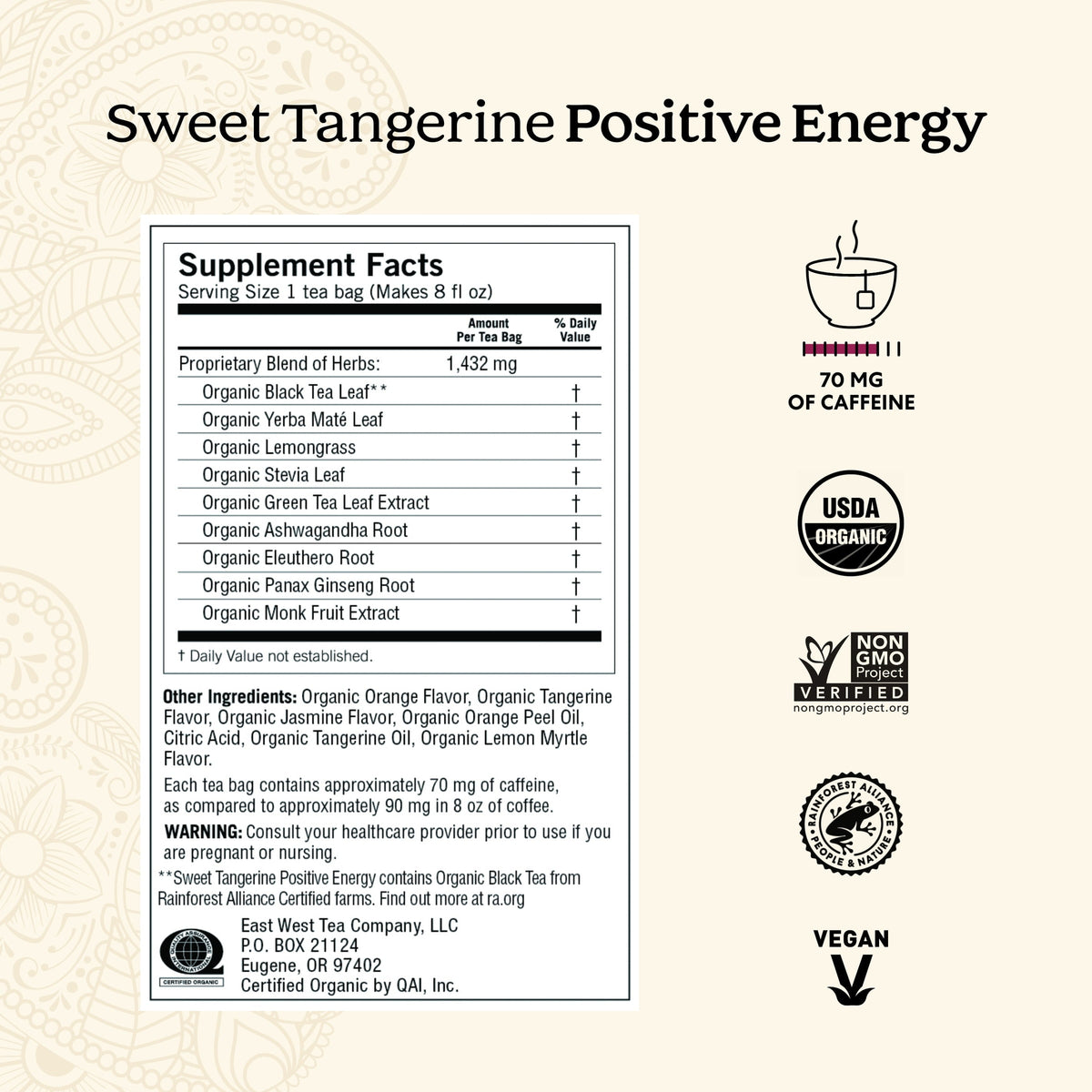 Yogi Sweet Tangerine Positive Energy, Organic Black Wellness Tea Bags, 16 Count