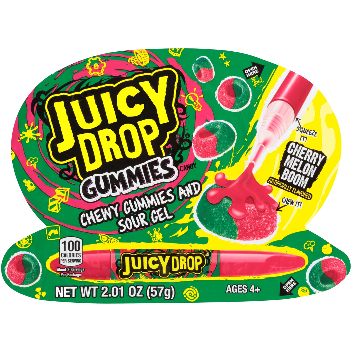 Juicy Drop, Gummies and Sour Gel, Fruit Flavored, Gummy Candy, 2.01 oz, 1 Pack